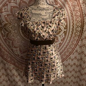 Dressbarn Retro Geometric Print Empire Waist Blouse Small